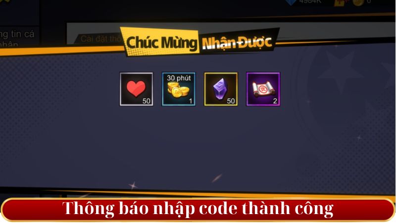 thông báo nhập code thành công