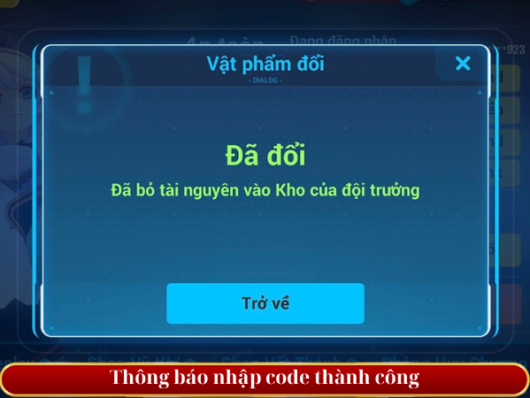 thông báo nhập code chính xác