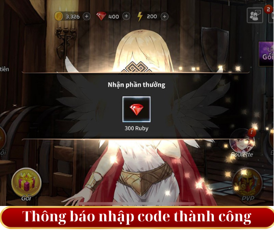 thông báo nhập code thành công